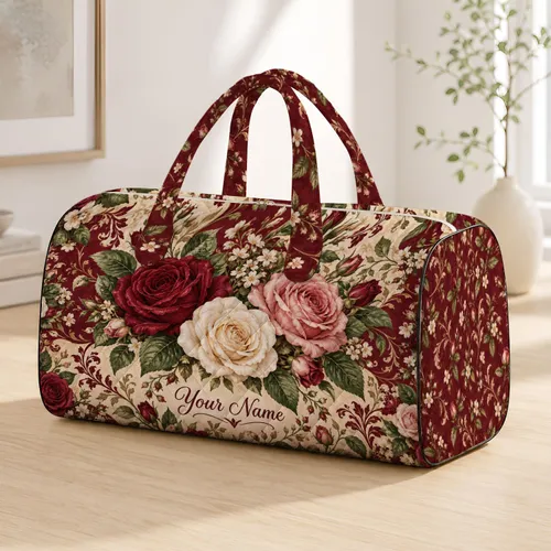 Burgundy Rose Bouquet Blooms for Romantic Getaways and Relaxed Weekend Travel Quilted Weekend Bag