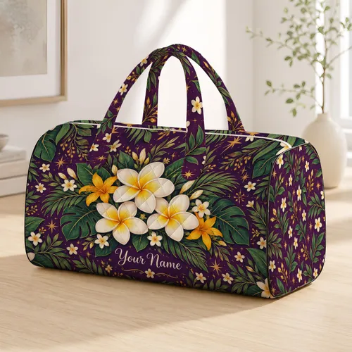 Plumeria and Golden Starflowers for Colorful Vacation Travel and Botanical Lovers Quilted Weekend Bag