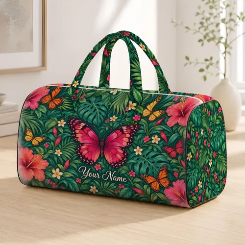 Tropical Butterflies And Lush Botanicals For Beach Days And Weekend Getaways Quilted Weekend Bag