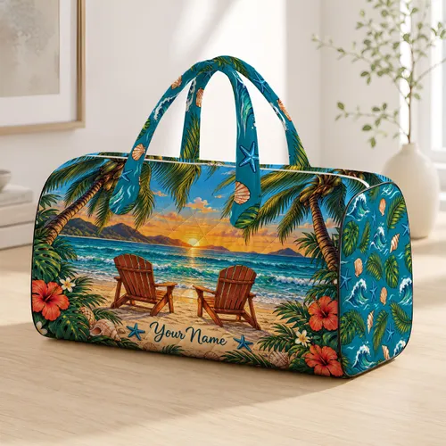 Tropical Palm Beach Chairs for Coastal Getaways and Relaxed Summer Travel Adventures Quilted Weekend Bag
