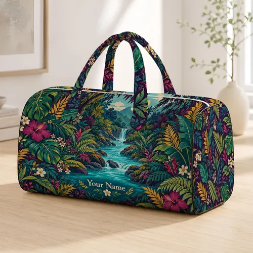 Violet Fern Forest and Turquoise Stream for Colorful Beach and Weekend Getaways Quilted Weekend Bag