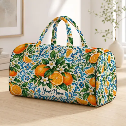 Citrus Orange Blossoms for Sunny Coastal Getaways and Weekend Travel, Unisex Style Quilted Weekend Bag