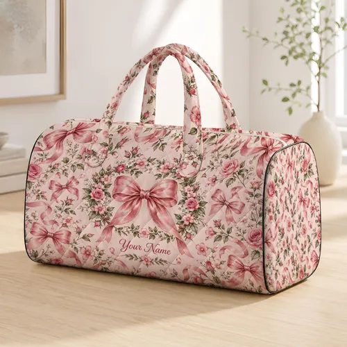 Blush Floral Wreaths And Satin Bows For Romantic Weekend Getaways And Travel For Her Quilted Weekend Bag