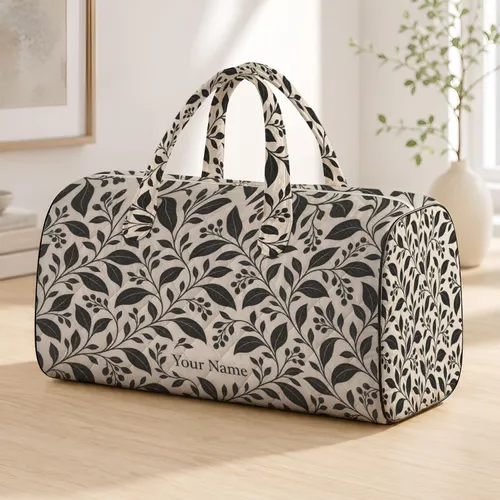 Black Botanical Vine Foliage for Mountain Getaways and Yoga Days for Nature Lovers Quilted Weekend Bag