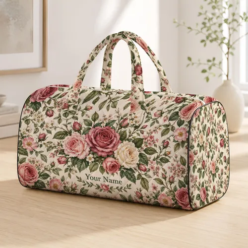 Vintage Rose Garden Florals for Romantic Weekend Getaways and Scenic Travel Lovers Quilted Weekend Bag