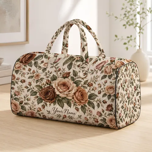 Vintage Taupe Rose Botanicals for Camping Getaways and Scenic Weekend Travel Quilted Weekend Bag