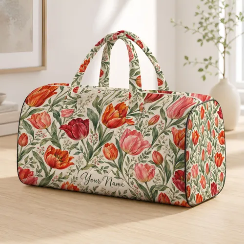 Watercolor Tulip Garden Florals for Spring Camping, Yoga and Relaxed Weekend Getaways Quilted Weekend Bag