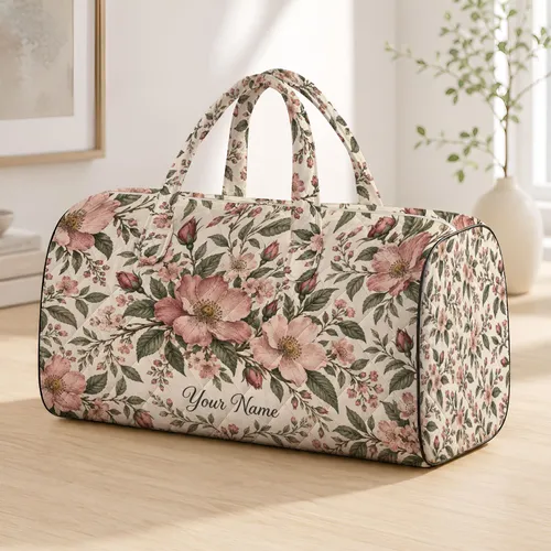 Vintage Rose and Wildflower Motifs for Spa Days, Travel and Weekend Getaways Quilted Weekend Bag