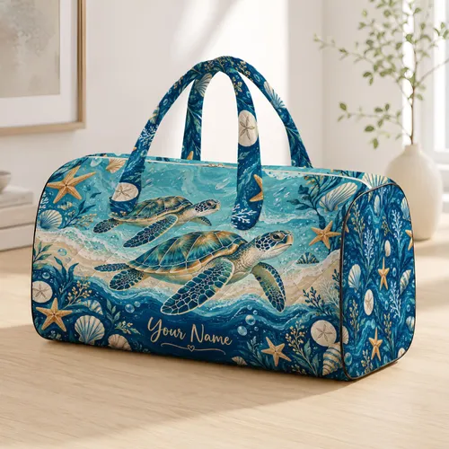 Sea Turtle Ocean Shore Scene for Coastal Escapes and Relaxed Weekend Adventures Quilted Weekend Bag