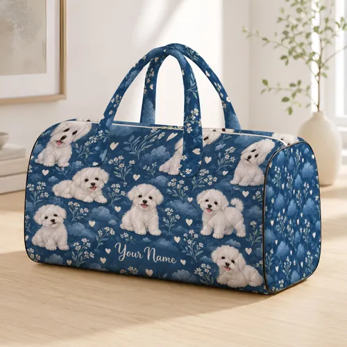 White Puppy Hearts for Cozy Weekend Getaways and Everyday Travel Companions for Lovers Quilted Weekend Bag