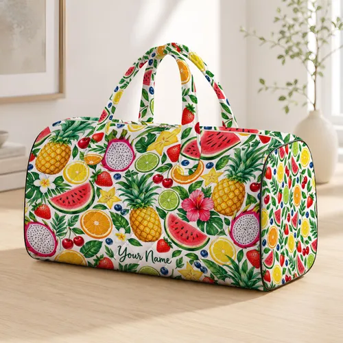 Tropical Citrus And Dragon Fruit For Sunny Getaways And Fresh Summer Travel Adventures Quilted Weekend Bag