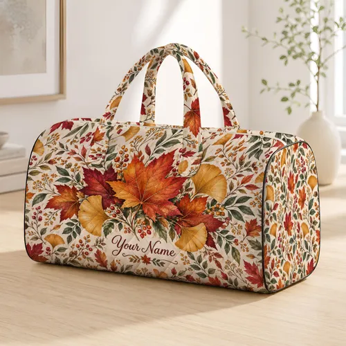 Autumn Botanical Leaves for Cozy Weekend Getaways and Seasonal Travel Adventures Quilted Weekend Bag