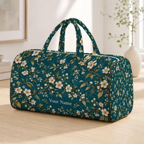 Teal Cherry Blossom Branches for Peaceful Spring Getaways and Relaxed Travel Days Quilted Weekend Bag