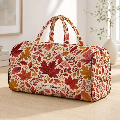 Autumn Leaves in Rust and Gold for Cozy Weekend Getaways and Seasonal Travel Lovers Quilted Weekend Bag