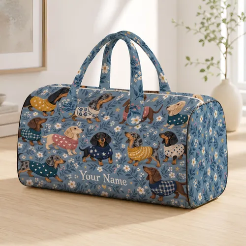 Charming Dachshunds in Cozy Sweaters for Autumn Getaways and Dog-Loving Travelers Quilted Weekend Bag