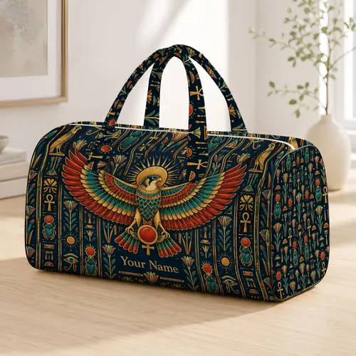 Egyptian Falcon and Lotus Motifs for Ancient History Inspired Travel Adventures Quilted Weekend Bag