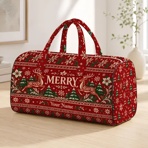 Rustic Reindeer and Snowflake Holiday Cheer for Cozy Christmas Getaways and Winter Trips Quilted Weekend Bag