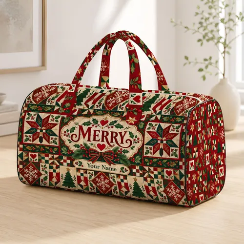 Vintage Christmas Quilt Snowflakes and Stars for Festive Holiday Travel and Cozy Getaways Quilted Weekend Bag