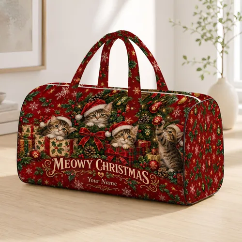 Tabby Cats in Santa Hats with Holiday Gifts for Christmas Season and Cat Lovers Quilted Weekend Bag