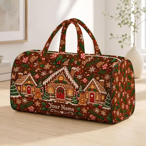 Gingerbread Village And Candy Canes For Cozy Christmas Holiday Getaways Quilted Weekend Bag