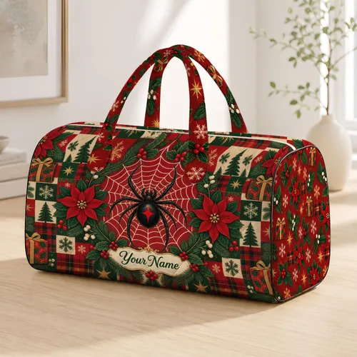 Christmas Spider and Snowflake Holiday Style for Festive Winter Getaways Quilted Weekend Bag