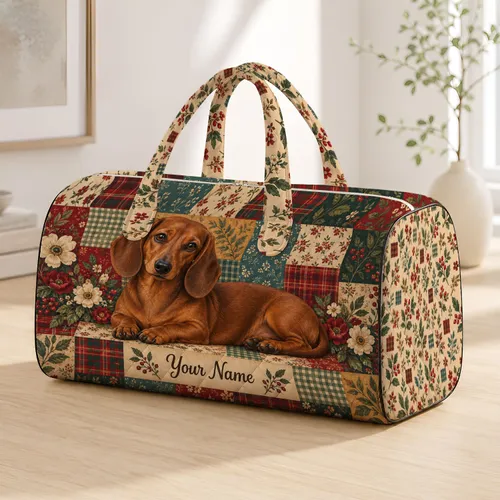 Dachshund in Vintage Floral Patchwork for Cozy Weekend Getaways and Thoughtful Gifts Quilted Weekend Bag