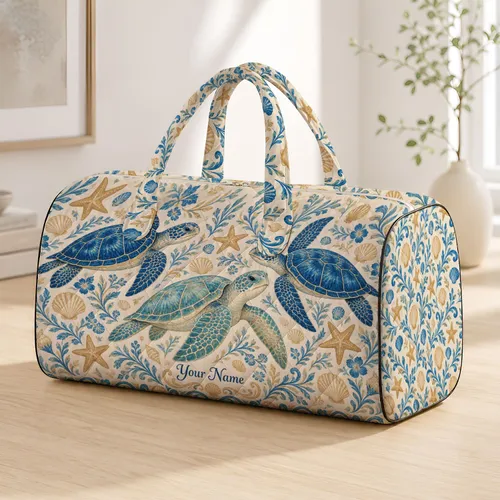 Sea Turtle Starfish and Seashell Coastal Companions for Beach Days and Summer Escapes Quilted Weekend Bag