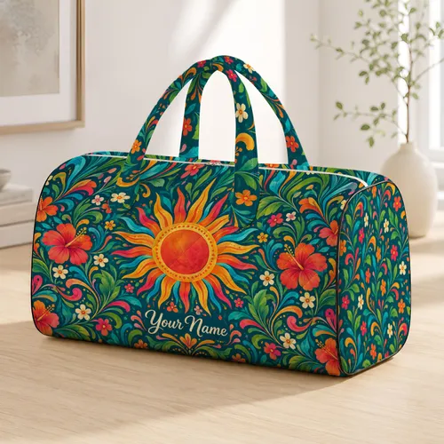 Colorful Rainbow Sunburst Flowers for Sunny Weekend Getaways and Everyday Travel Escapes Quilted Weekend Bag