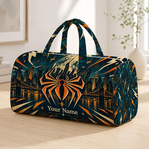 Retro Spider Cityscape for Weekend Getaways and Urban Night Adventures for Travelers Quilted Weekend Bag