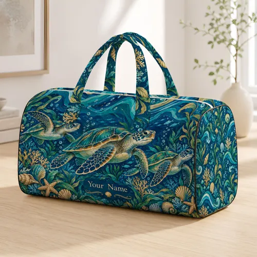 Sea Turtle Ocean Motifs for Coastal Getaways and Relaxed Weekend Escapes by the Shore Quilted Weekend Bag