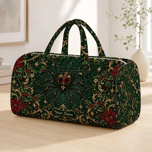 Vintage Spider Web Holly Art For Festive Holiday Travel And Winter Getaways Quilted Weekend Bag