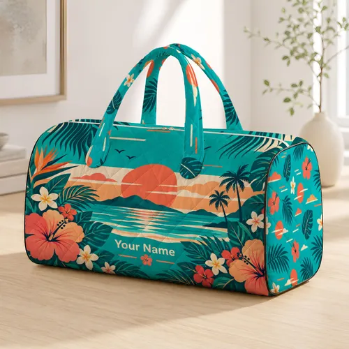 Retro Turquoise Coral Colorblock Style For Sunny Beach Days And Relaxed Travel Getaways Quilted Weekend Bag