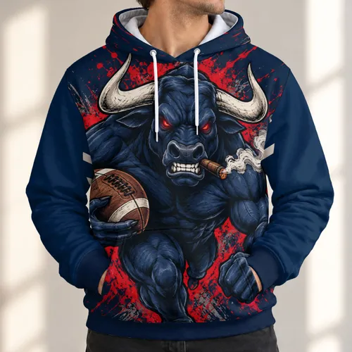 Blue Bull Football Mascot for Game Day Tailgating and Fall Sports Fans All-over Print Hoodie (Lightweight)