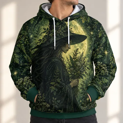 Witch Herb Bouquet and Starry Foliage for Halloween Nights and Autumn Days All-over Print Hoodie (Lightweight)