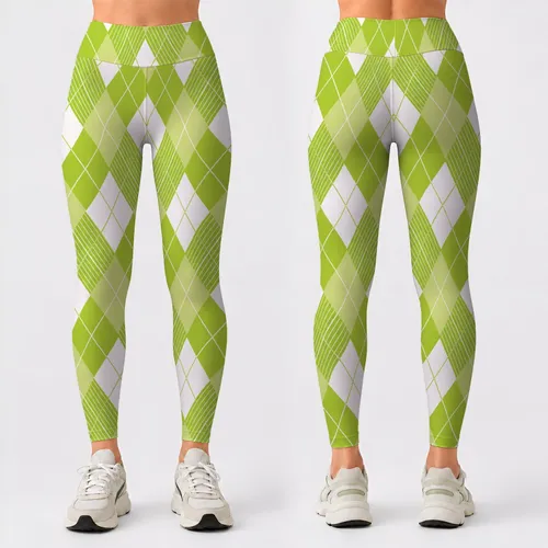 Lime Green Argyle Diamonds for Yoga Pilates and Everyday Activewear Leggings