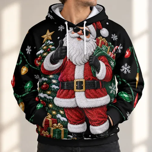 Santa, Christmas Tree And Gift Scene For Festive Holiday Gatherings And Winter Cheer All-over Print Hoodie (Lightweight)