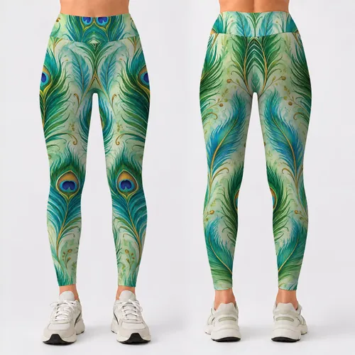 Vibrant Peacock Feathers for Yoga, Pilates and Everyday Style for Active Women Daily Leggings