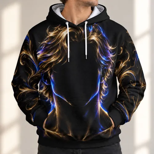Golden Neon Faceless Portrait for Nightlife, Gaming, and Cyberpunk Style Fans All-over Print Hoodie (Lightweight)