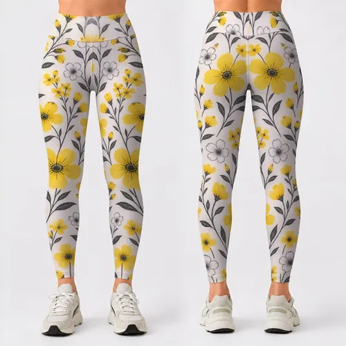 Yellow Daisy Wildflower Scatter for Yoga Pilates and Everyday Casual Wear Leggings