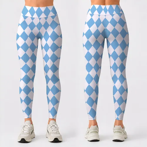 Sky Blue And White Harlequin Checks for Yoga Pilates and Everyday Activewear Style Leggings
