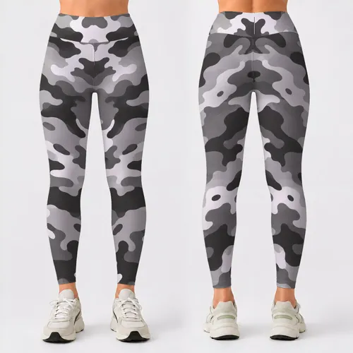 Gray And White Camouflage Style For Yoga, Pilates, Training And Everyday Activewear Leggings