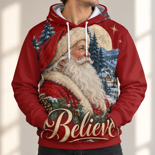Vintage Winter Santa Believe Holiday Celebration Gift For Christmas Family Gatherings All-over Print Hoodie (Lightweight)