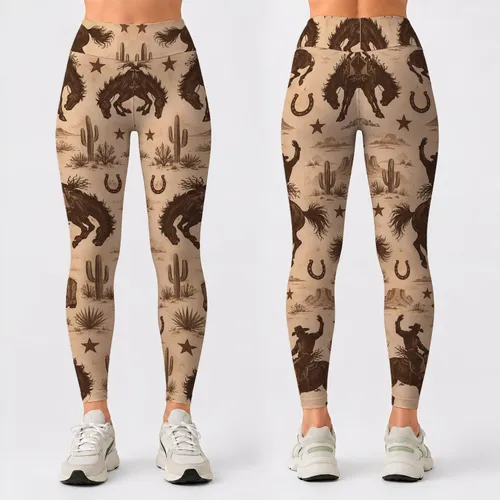 Cowboy Horse Rider Silhouettes for Western Yoga, Pilates and Casual Outings Leggings