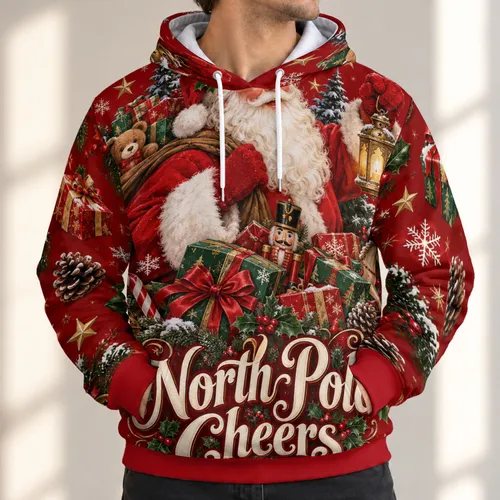 Santa North Pole Cheer for Christmas Parties, Family Gatherings and Winter Celebrations All-over Print Hoodie (Lightweight)