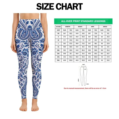 Indigo Blue Paisley Motifs for Yoga Pilates and Everyday Active Living Leggings