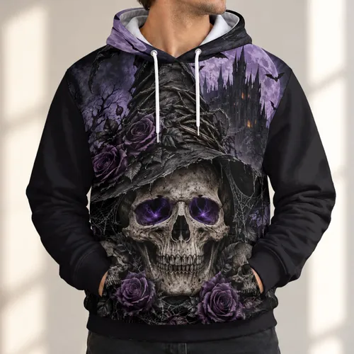 Gothic Skull Witch Hat and Moon for Halloween Night, Spooky Season Gift for Adults All-over Print Hoodie (Lightweight)