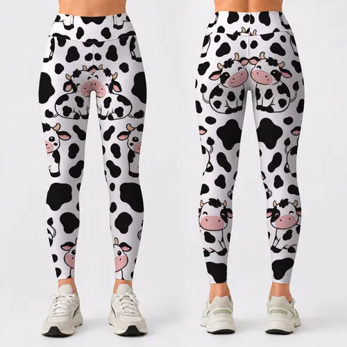 Cute Cartoon Cows And Black Holstein Spots For Yoga, Pilates, And Everyday Wear Leggings