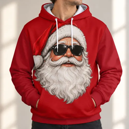 Cool Santa Face With Sunglasses for Christmas Parties and Festive Holiday Cheer All-over Print Hoodie (Lightweight)