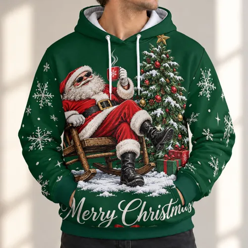Santa in a Rocking Chair for Cozy Christmas Celebrations and Winter Holiday Gatherings All-over Print Hoodie (Lightweight)