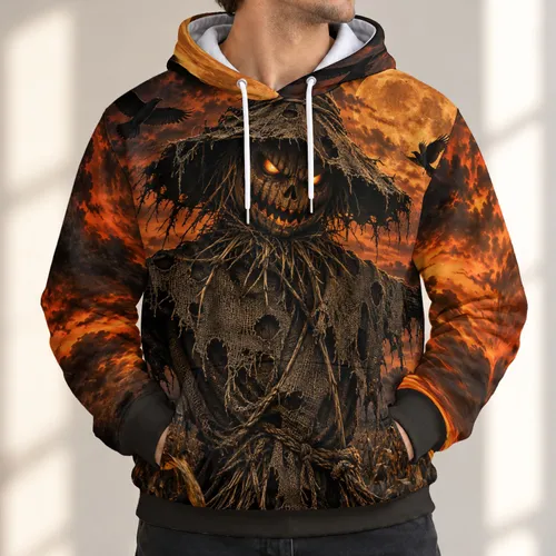 Haunted Scarecrow and Crows for Halloween Night and Autumn Farmhouse Gatherings All-over Print Hoodie (Lightweight)
